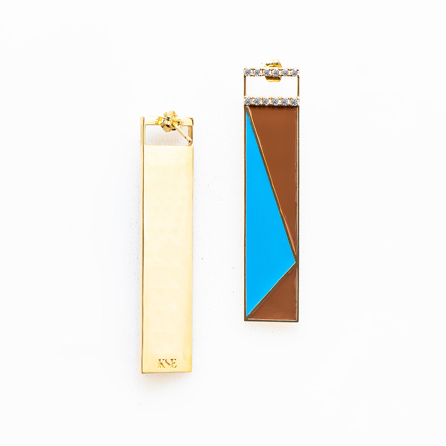 Längliche Ohrringe „African Sky“ mit Diamanten in Bronze und blauem Email