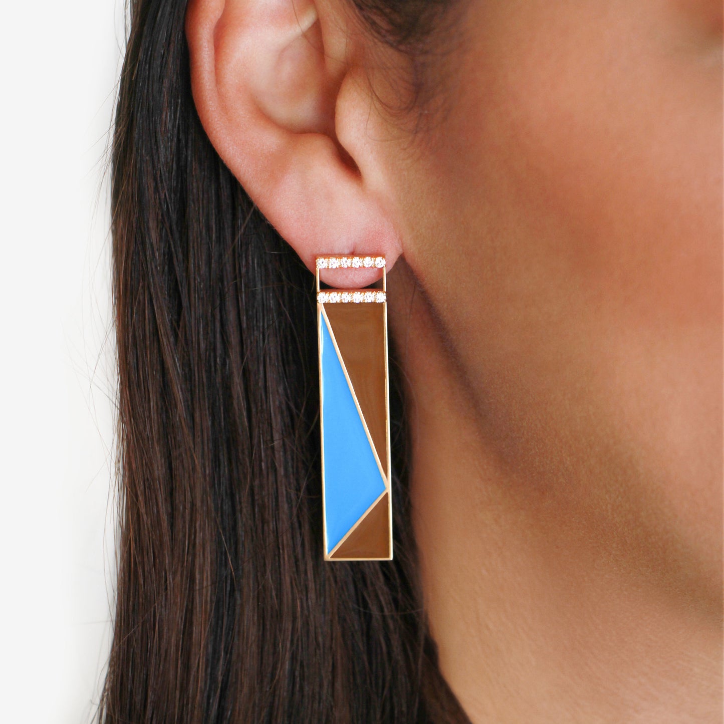 Längliche Ohrringe „African Sky“ mit Diamanten in Bronze und blauem Email