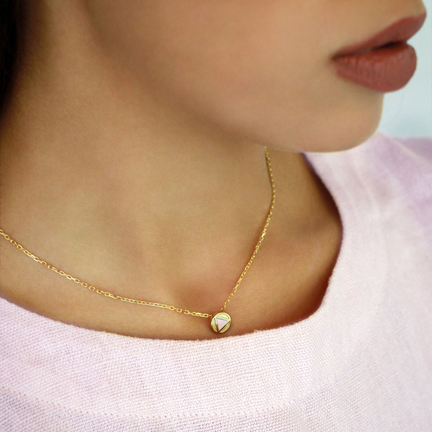 African Sky Pendant with Pink Enamel Polygon - 8mm