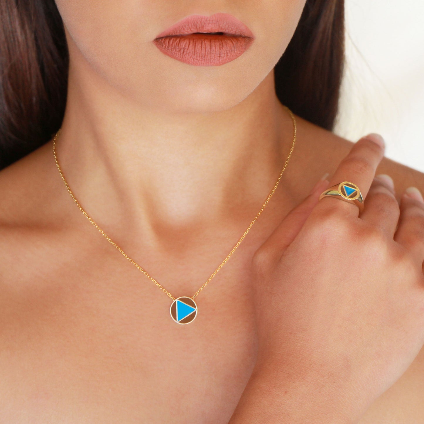 African Sky Pendant Necklace - Bronze Enamel & Blue Enamel Polygon