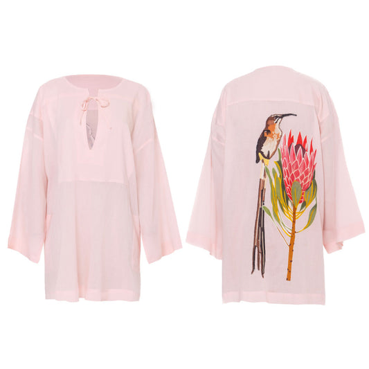 South African Birds - Suikerbossie Ladies Short Pink Cotton Dress
