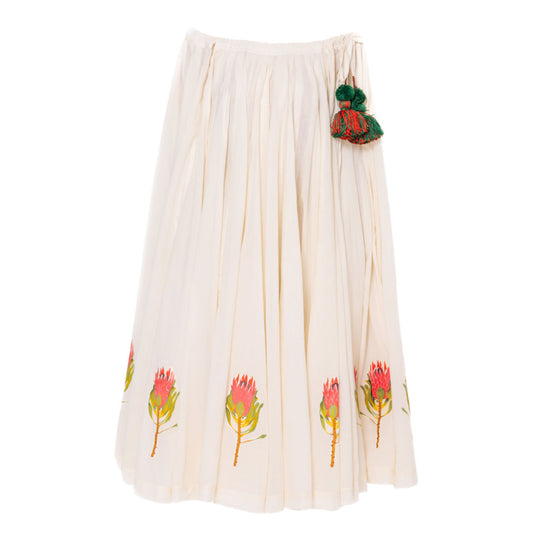 South African Flora - King Protea Full Length Beige Cotton Skirt