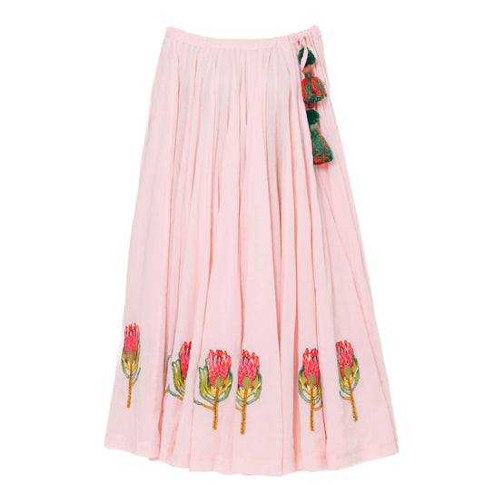 South African Flora - King Protea Full Length Pink Cotton Skirt