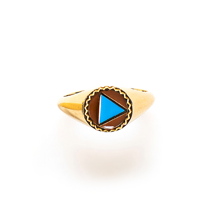 African Sky Blue Enamel Polygon Ring