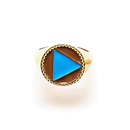 African Sky Blue Enamel Polygon Ring